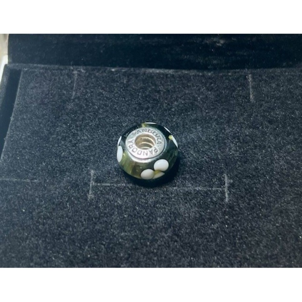 Authentic Pandora 925 ALE Black Murano Glass Charm w/ Flowers 790604 - Retired